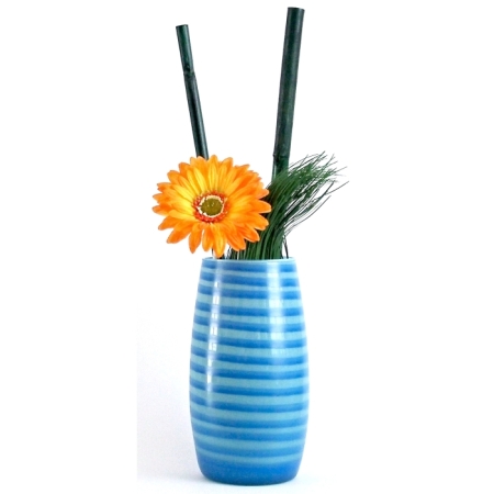 MALENA AUDRA Vase, türkis-kobaltblau, Recyclingglas, La Mediterranea, Vidreco, recyceltes Glas
