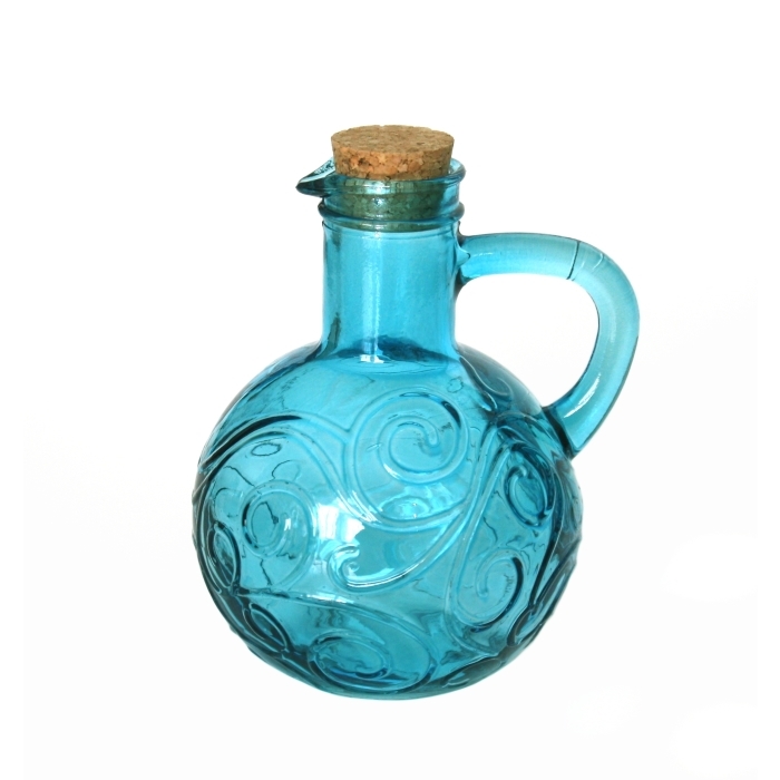 Glaskrug mit Henkel, Ornamente, hellblau, Recyclingglas, Mediterranea Lifestyle